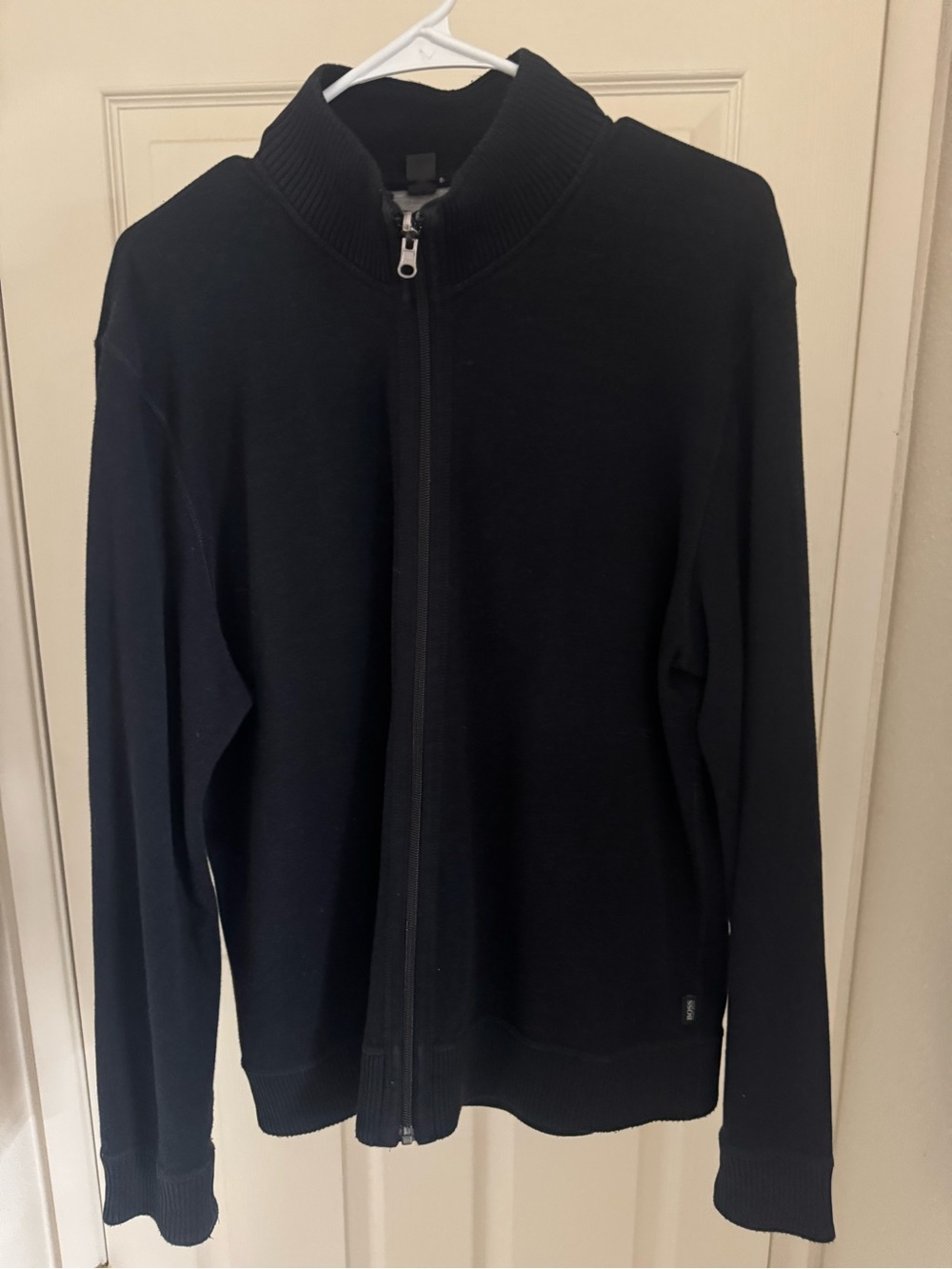 Hugo Boss Men's Black Full-Zip Ribbed Collar Sweater Jacket